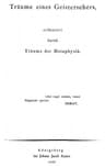 Träume Eines Geistersehers, Erläutert Durch Träume Der Metaphysik
