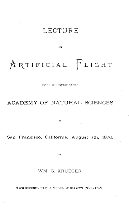 Lecture on Artificial Flight: Given by Request at the Academy of Natural Sciences