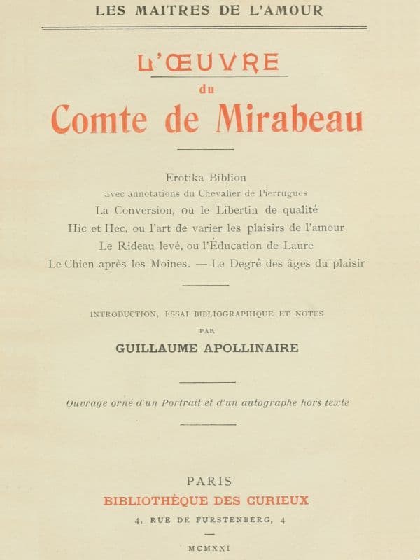 L'oeuvre Du Comte De Mirabeau