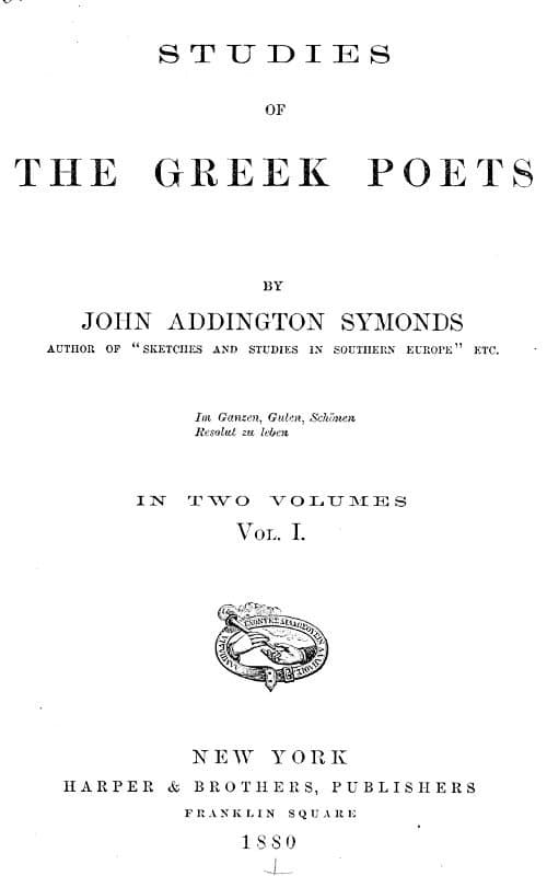 Studies of the Greek Poets (vol 1 of 2)