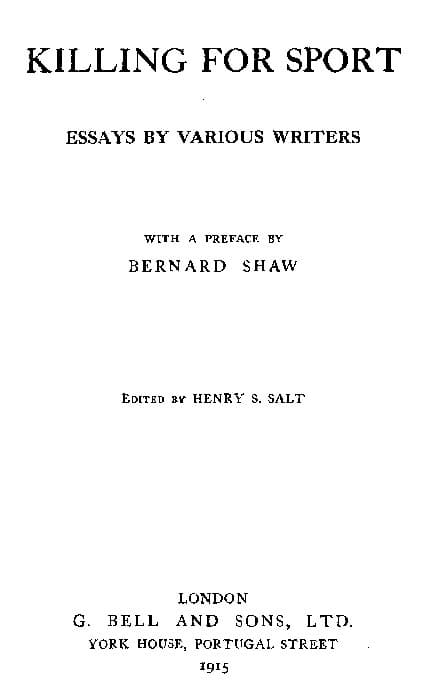 Killing for Sport: Essays by Various Writers