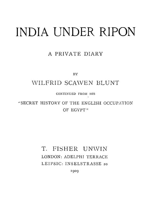 India Under Ripon: A Private Diary