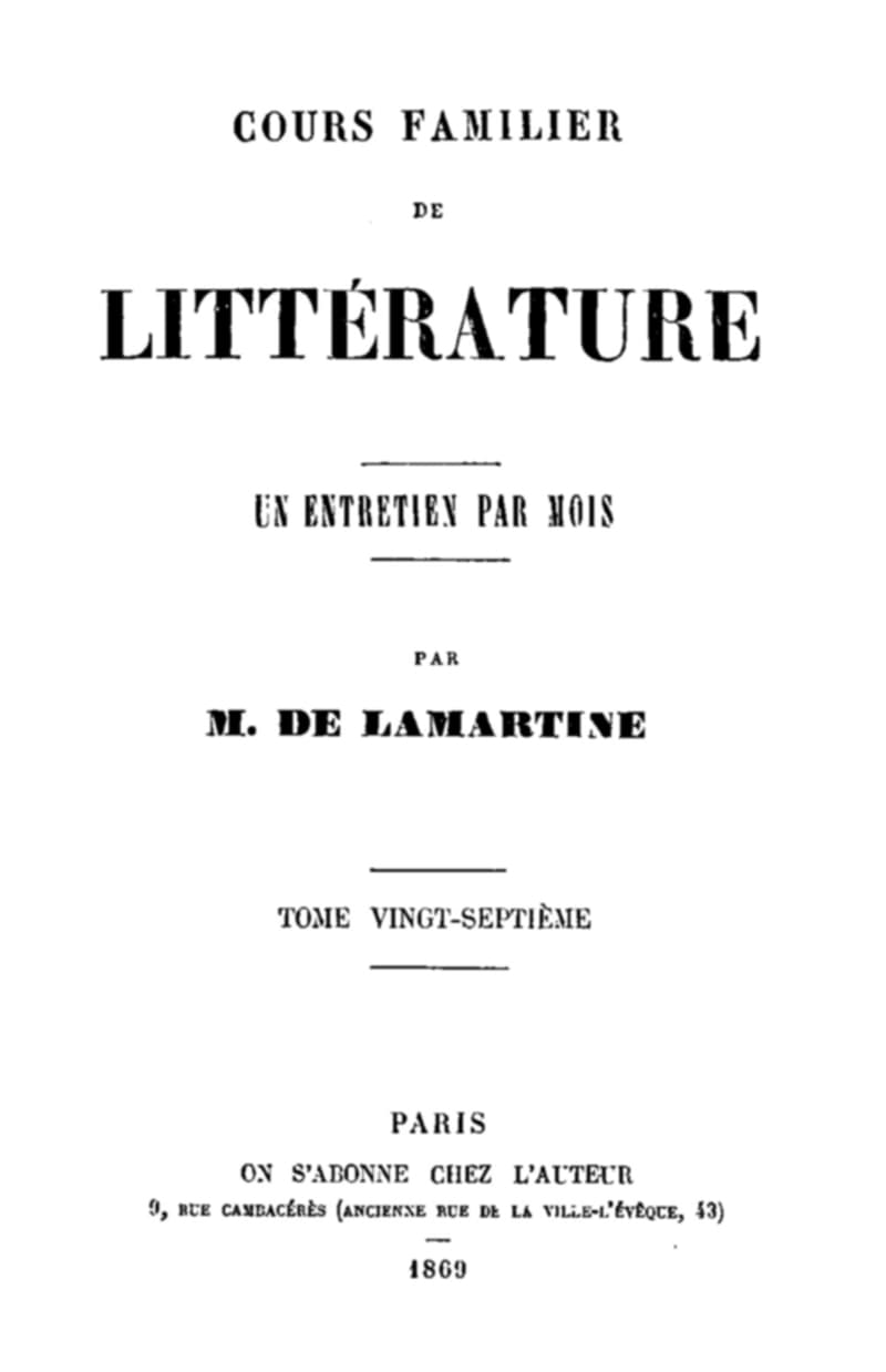 Cours Familier De Littérature - Volume 27