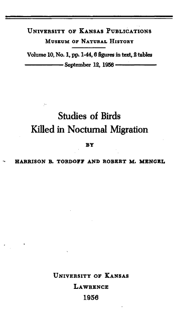 Studies of Birds Killed in Nocturnal Migration