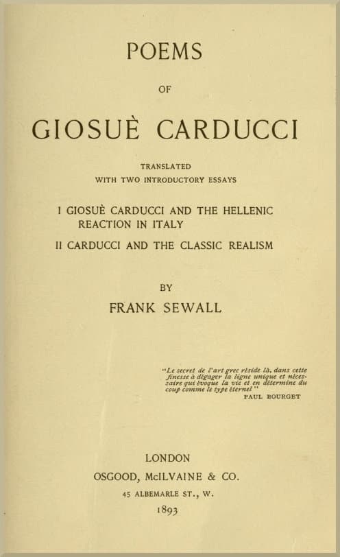 Poems of Giosuè Carducci, Translated with two introductory essays