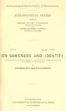 On Sameness and Identity: A Psychological Study: Being a Contribution to the Foundations of a Theory of Knowledge
