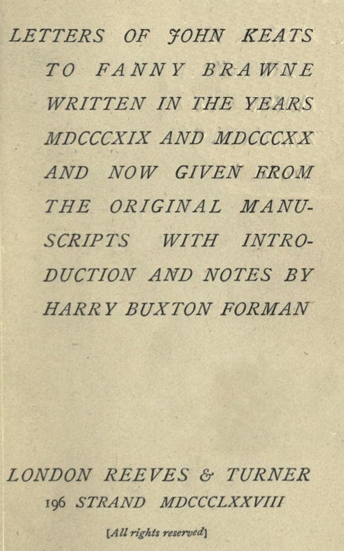 Letters of John Keats to Fanny Brawne