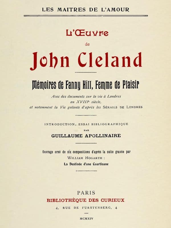 L'oeuvre de John Cleland: Mémoires de Fanny Hill, femme de plaisir