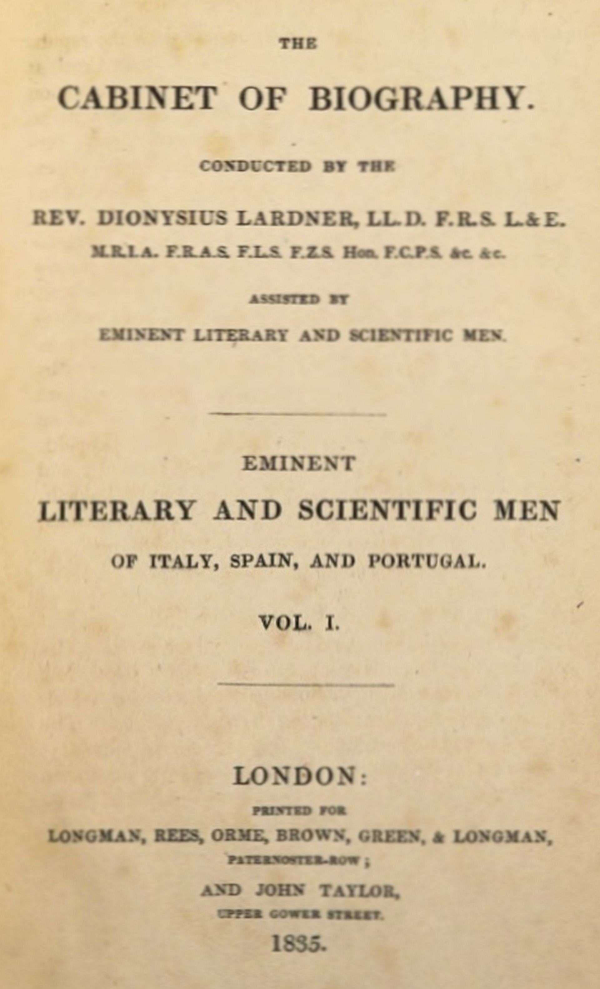 Eminent literary and scientific men of Italy, Spain, and Portugal. Vol. 1 (of…