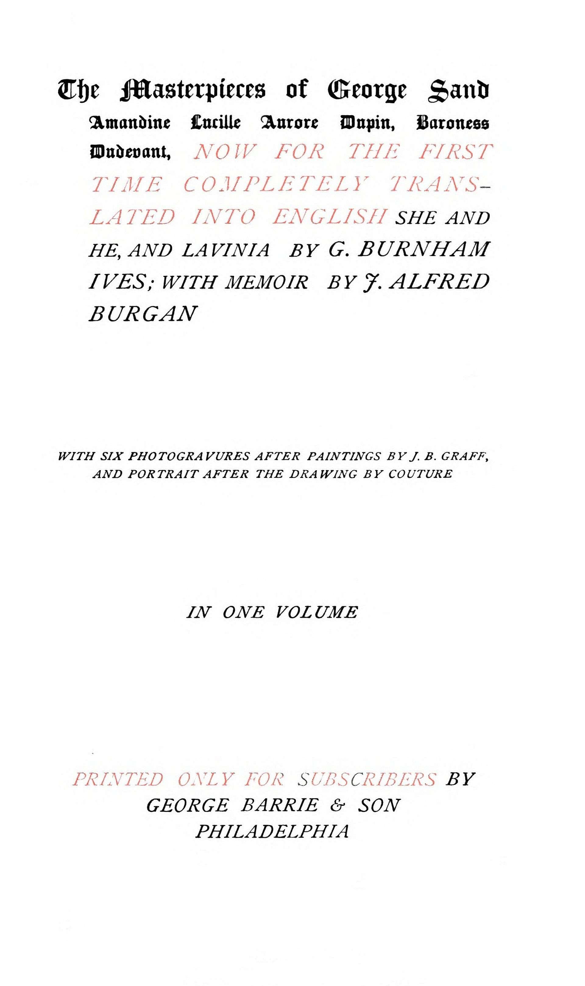 She and He; Lavinia; Memoir