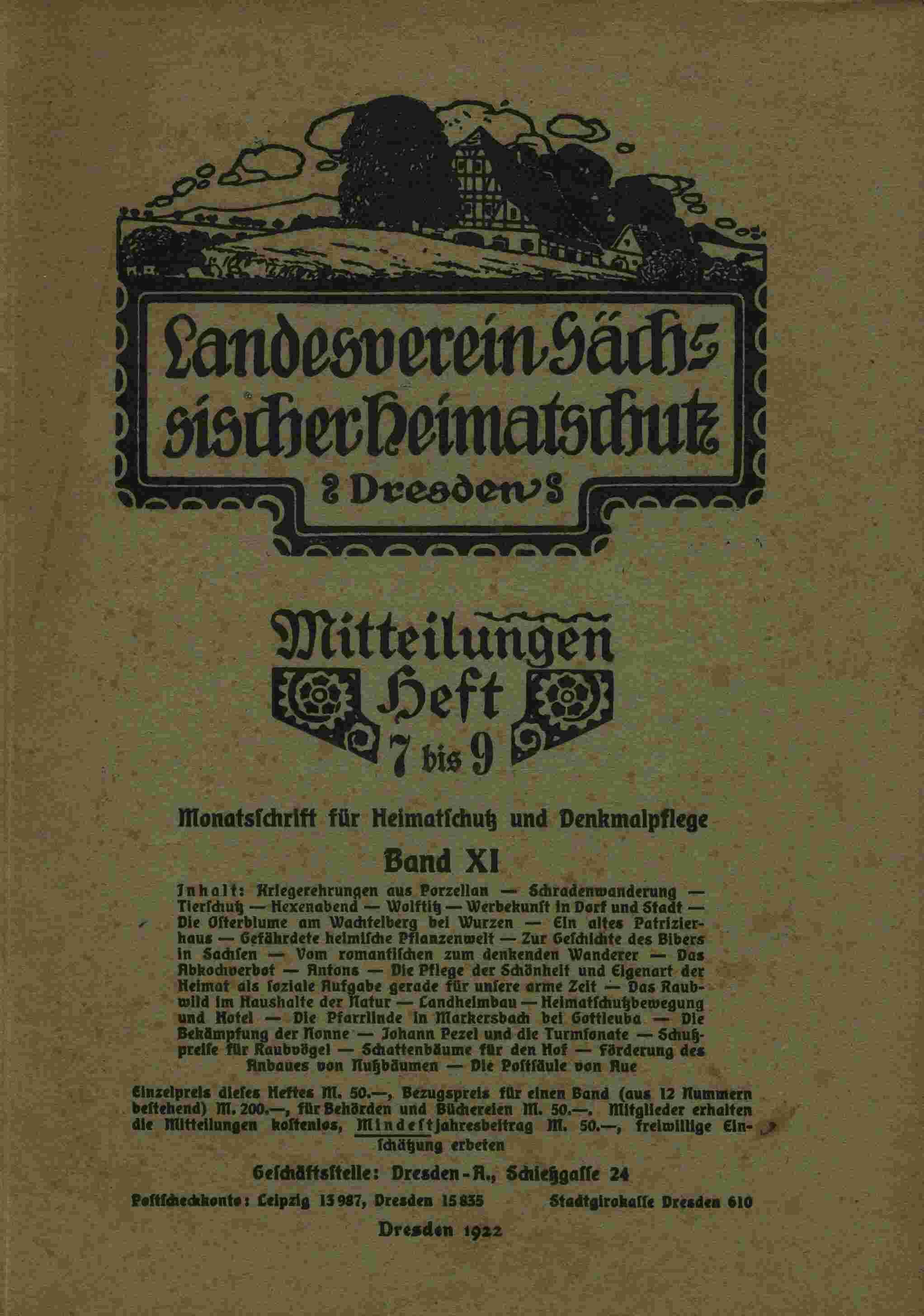 Landesverein Sächsischer Heimatschutz — Mitteilungen Band XI, Heft 7-9: Monatsschrift Für Heimatschutz Und Denkmalpflege