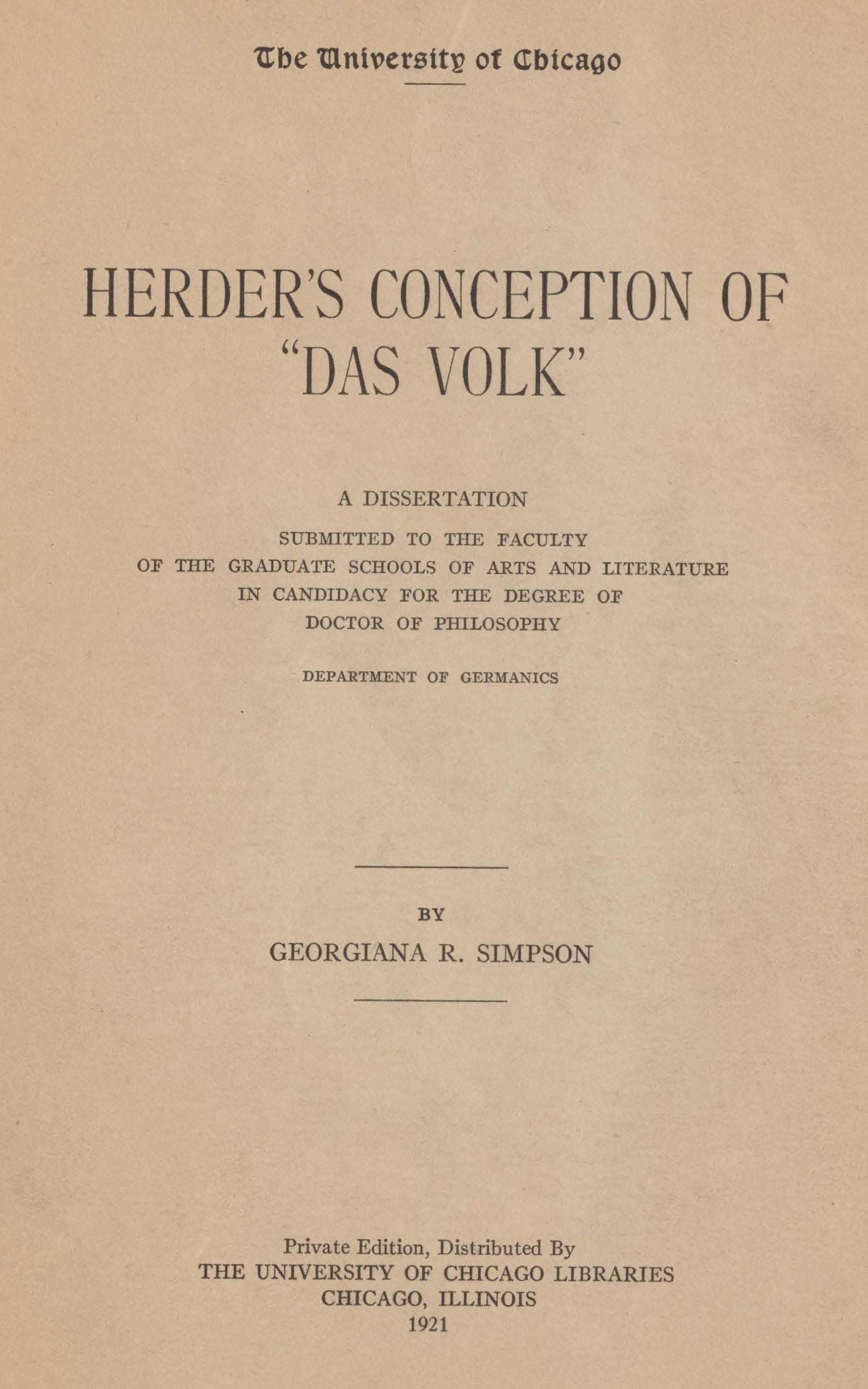 Herder's Conception of "Das Volk