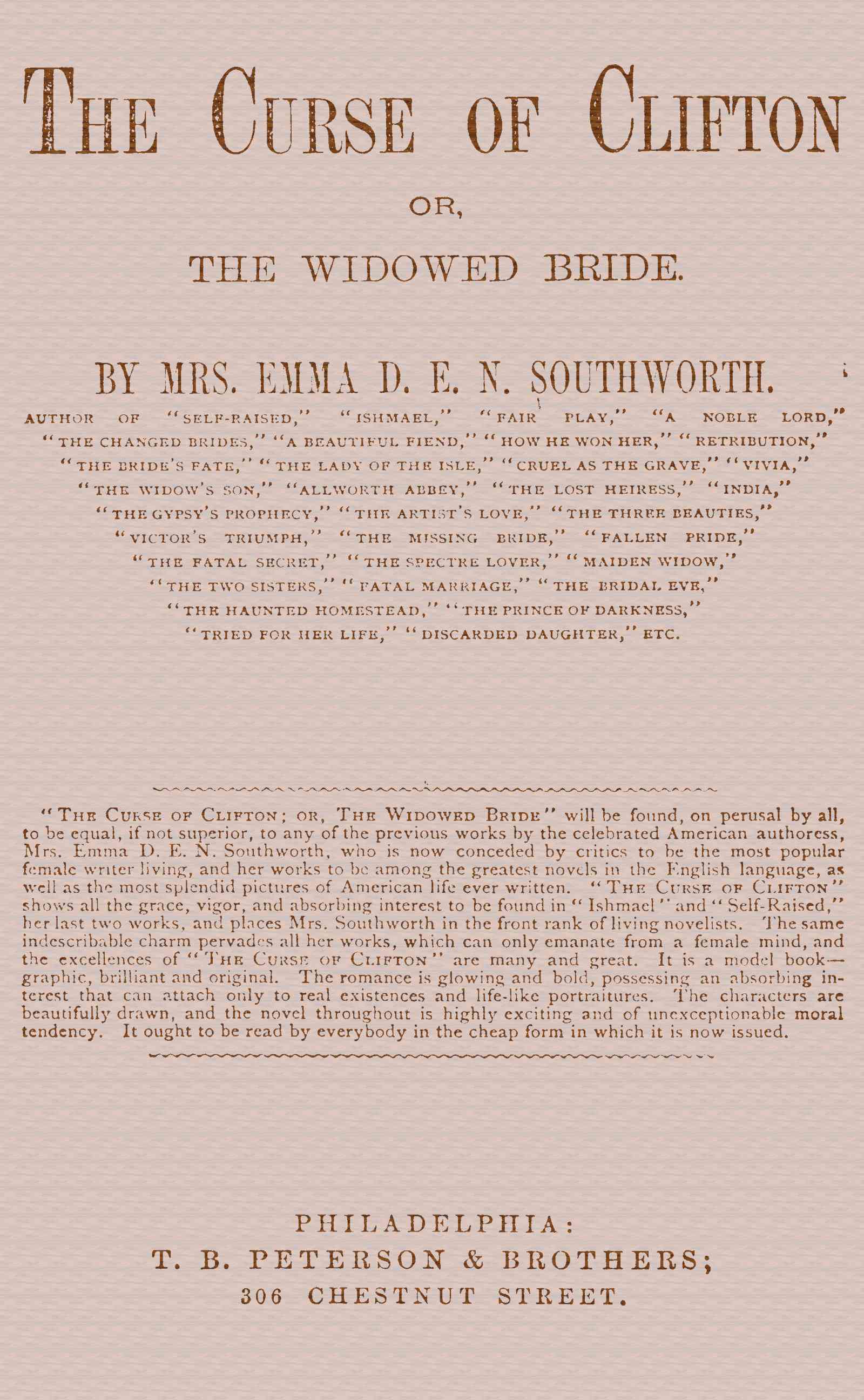 The Curse of Clifton: Or, The Widowed Bride