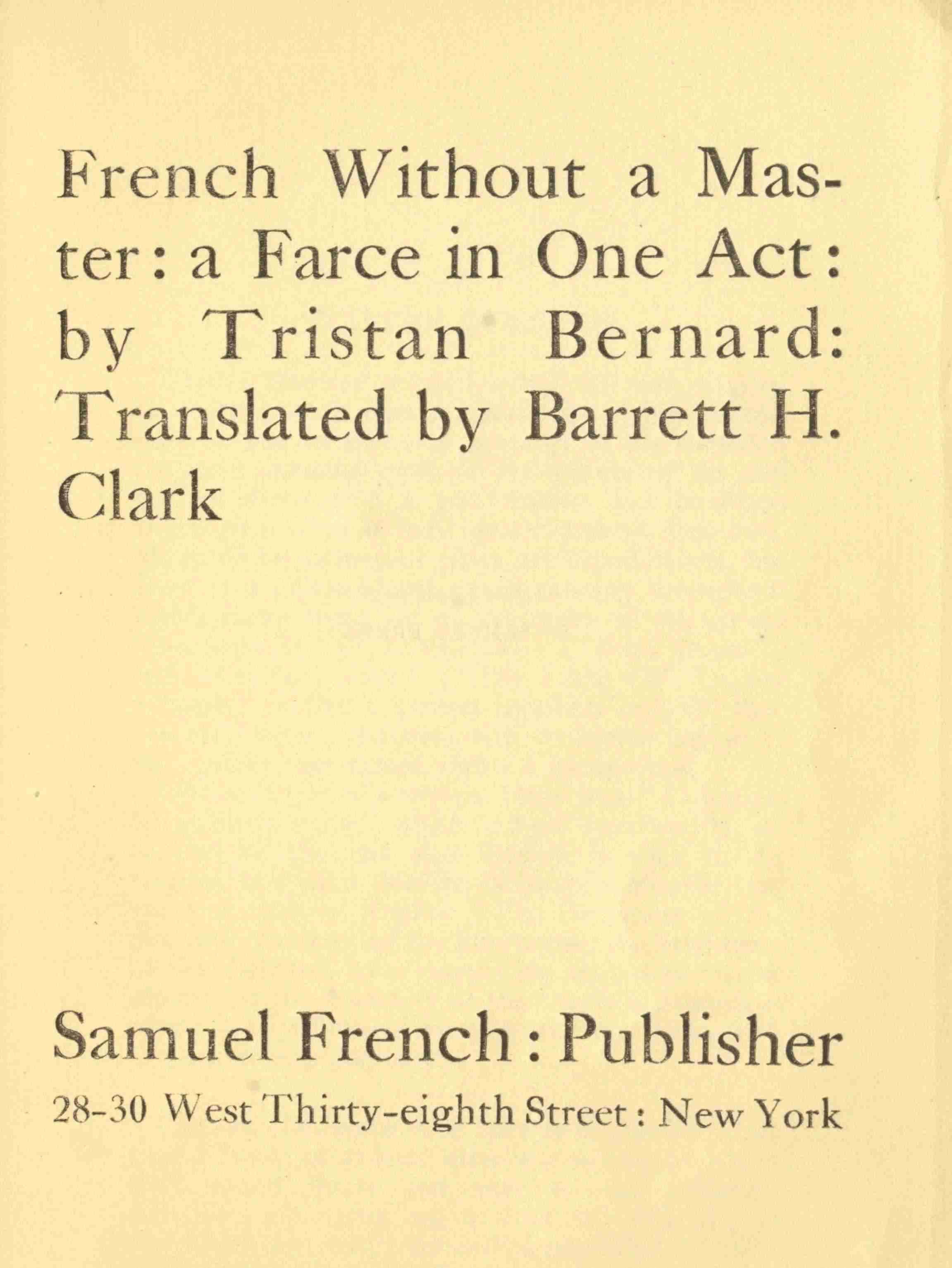 French Without a Master: A Farce in One Act