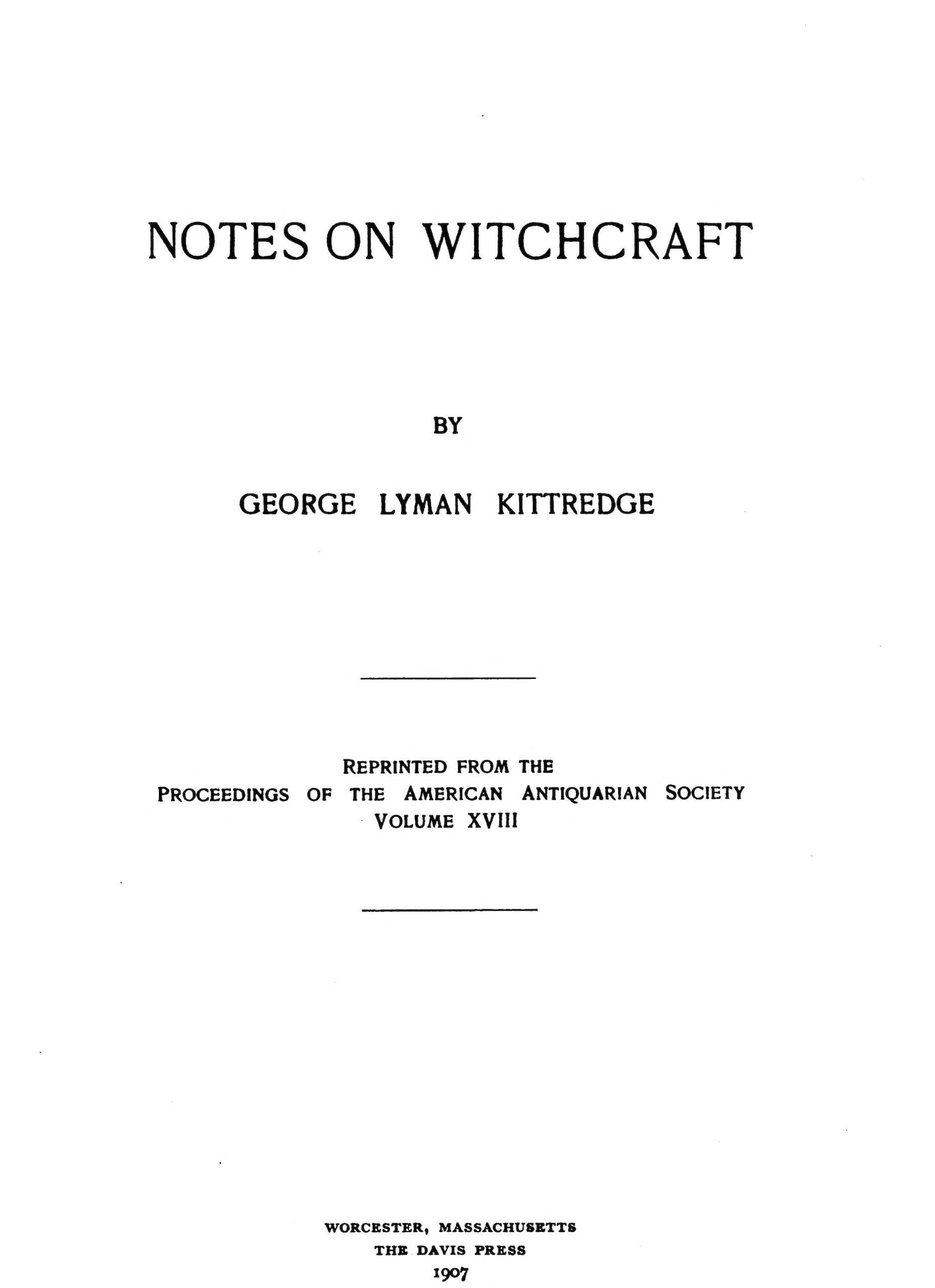 Notes on Witchcraft