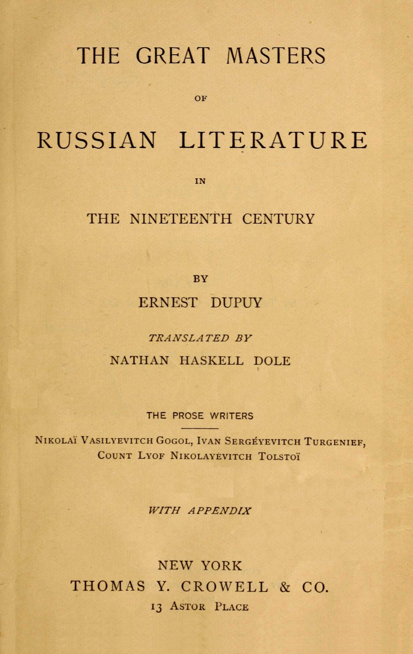 The Great Masters of Russian Literature in the Nineteenth Century