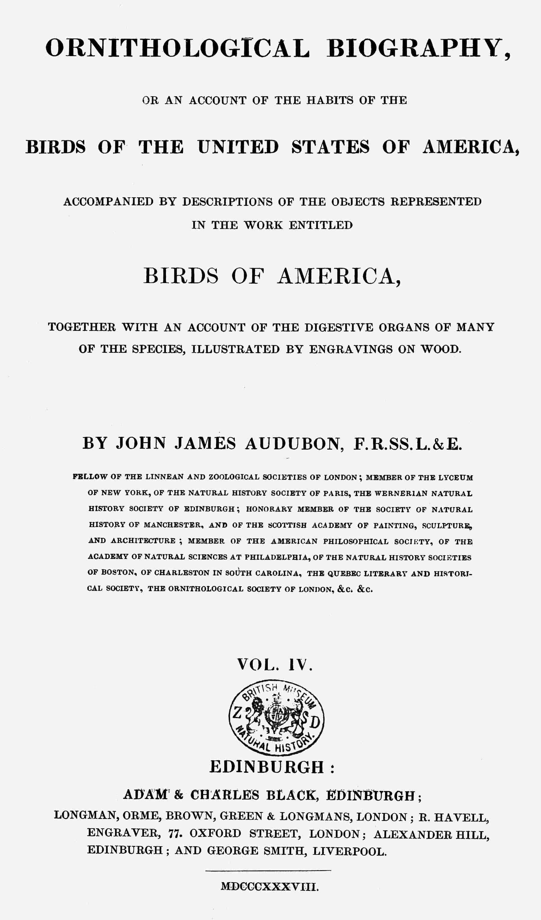 Ornithological Biography, Vol. 4 (of 5): An Account of the Habits of the Birds of the United States of America