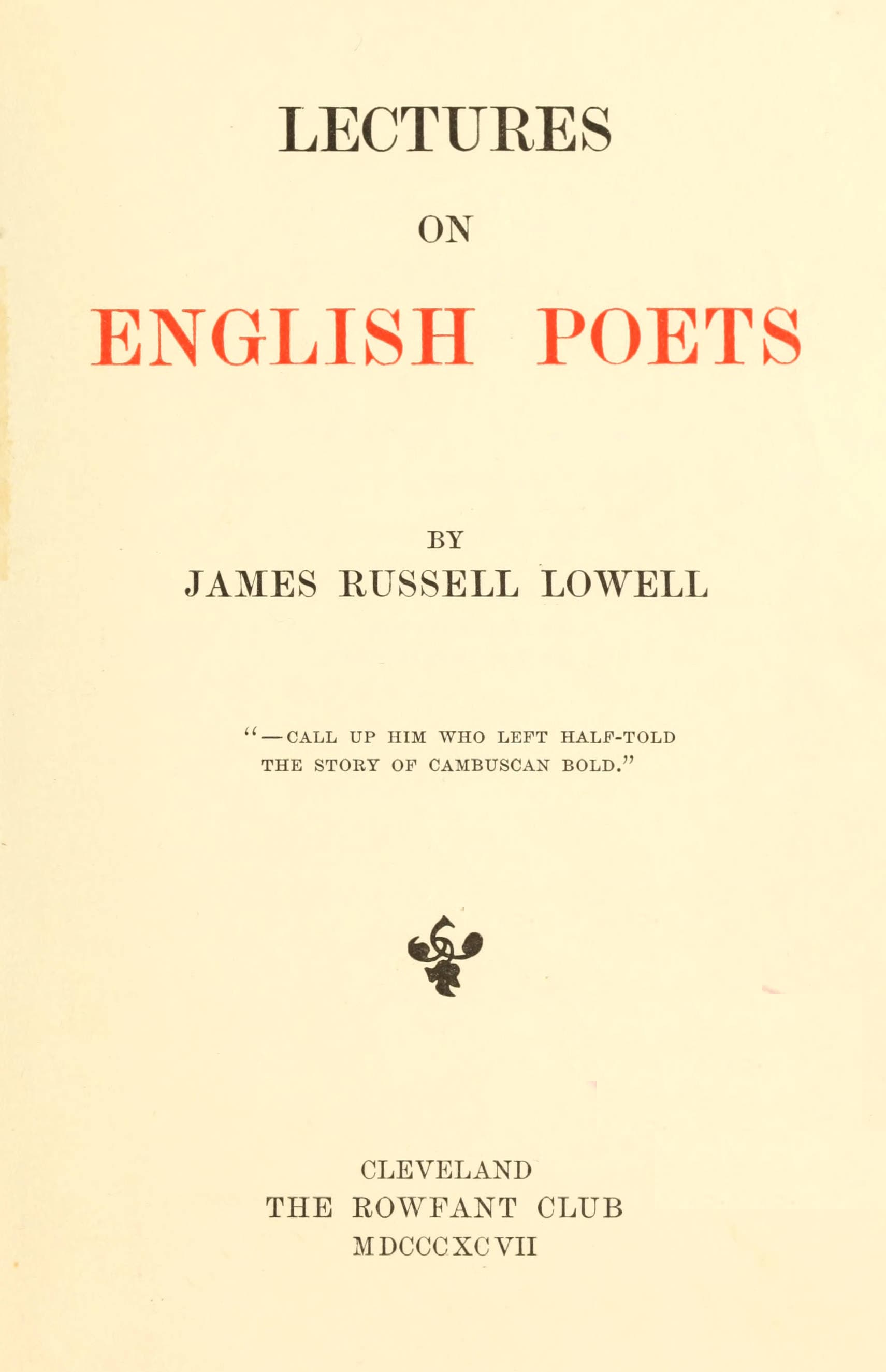 Lectures on English Poets
