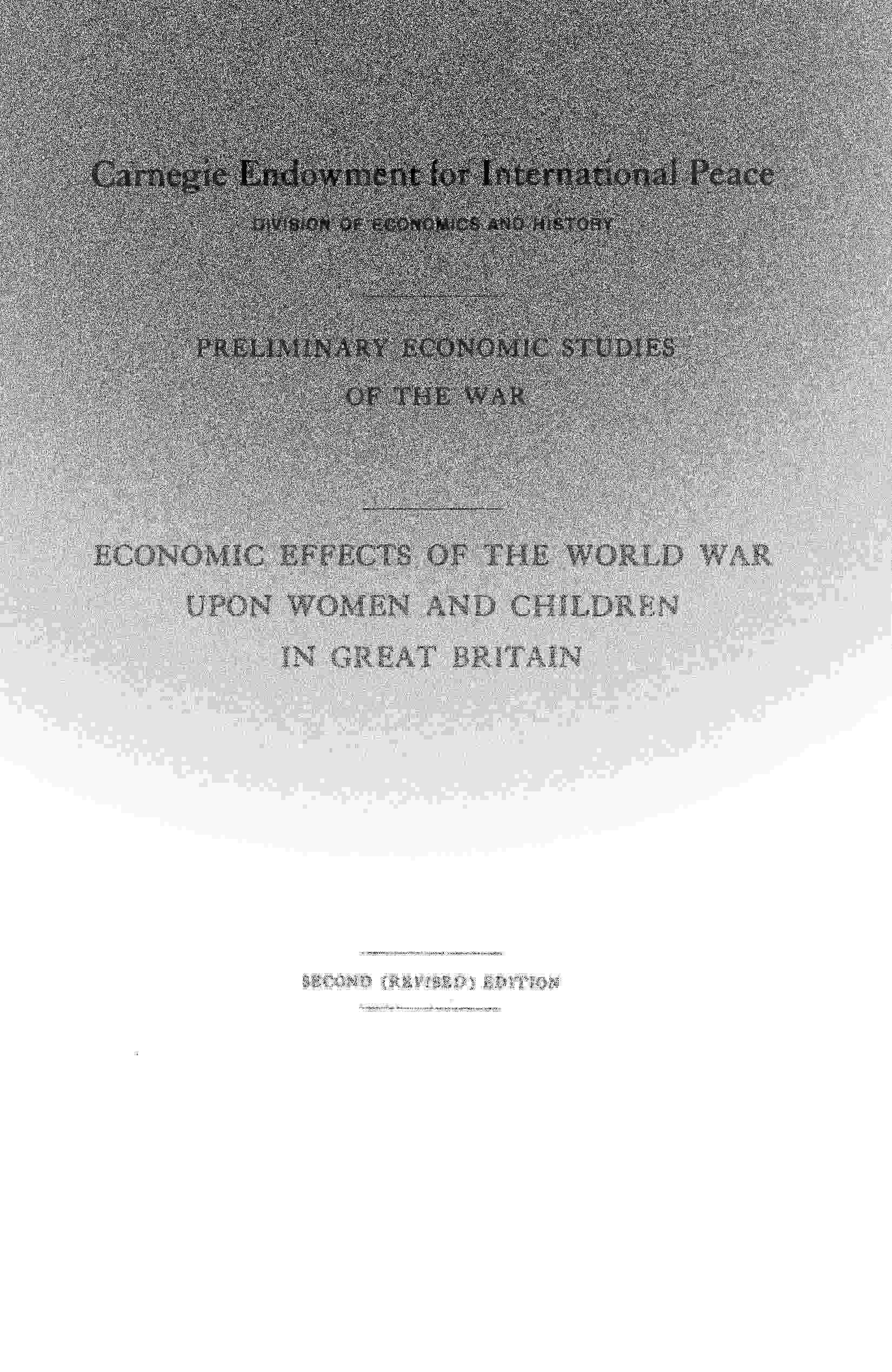 Economic Effects of the World War Upon Women and Children in Great Britain
