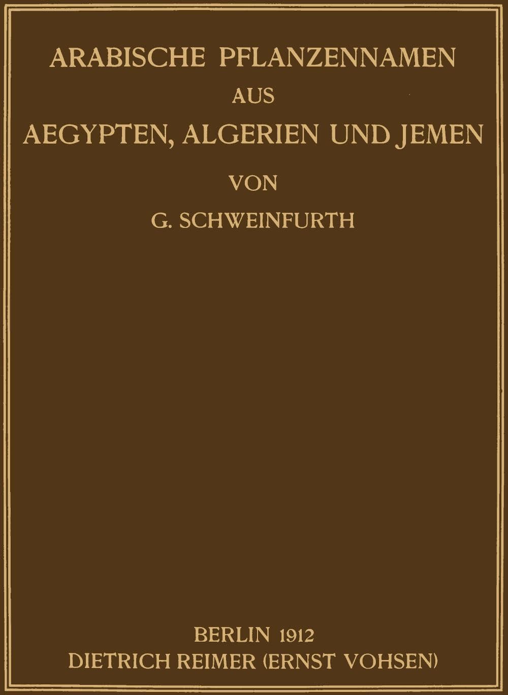 Arabische Pflanzennamen Aus Aegypten, Algerien Und Jemen