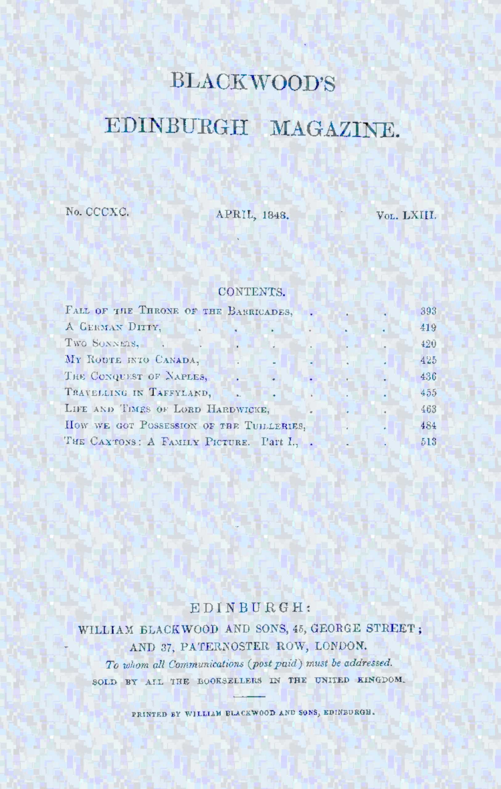 Blackwood's Edinburgh Magazine, Vol. 63, No. 390, April, 1848
