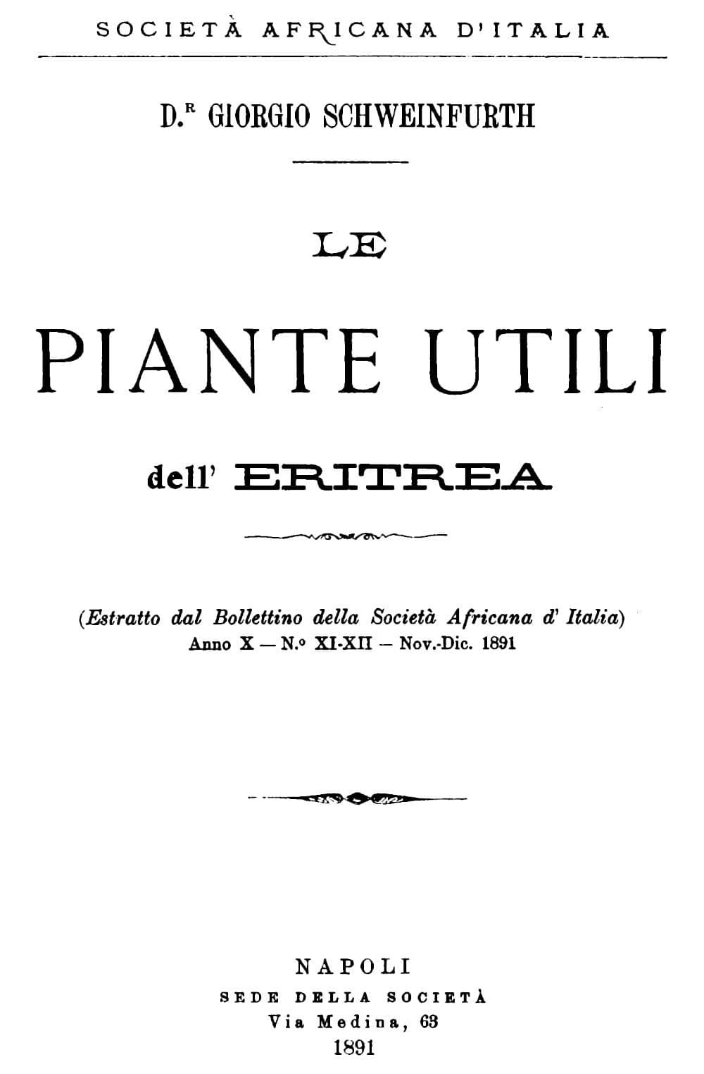Le Piante Utili Dell' Eritrea