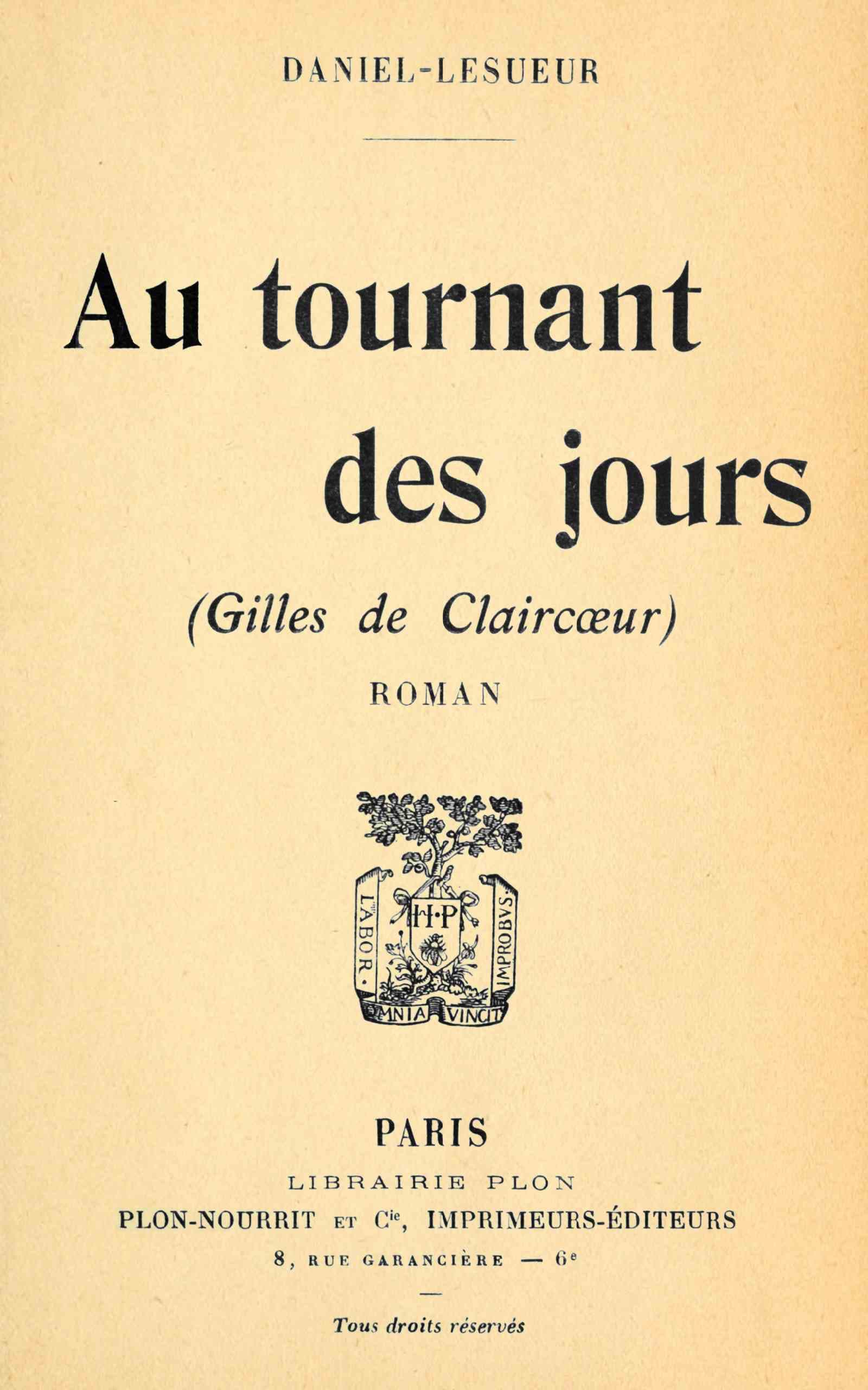 Au Tournant Des Jours (gilles De Claircœur): Roman