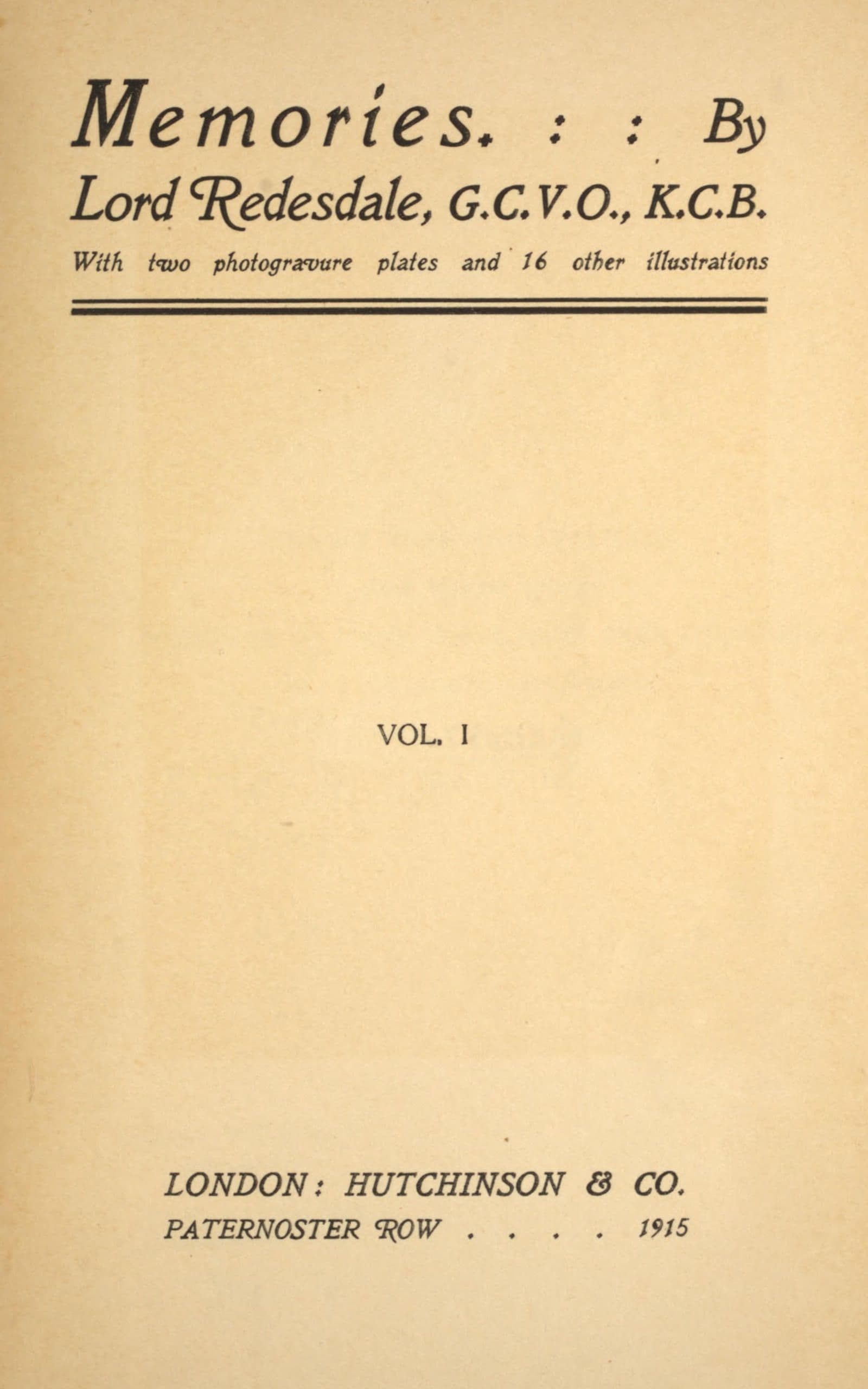 Memories (volume 1 of 2)