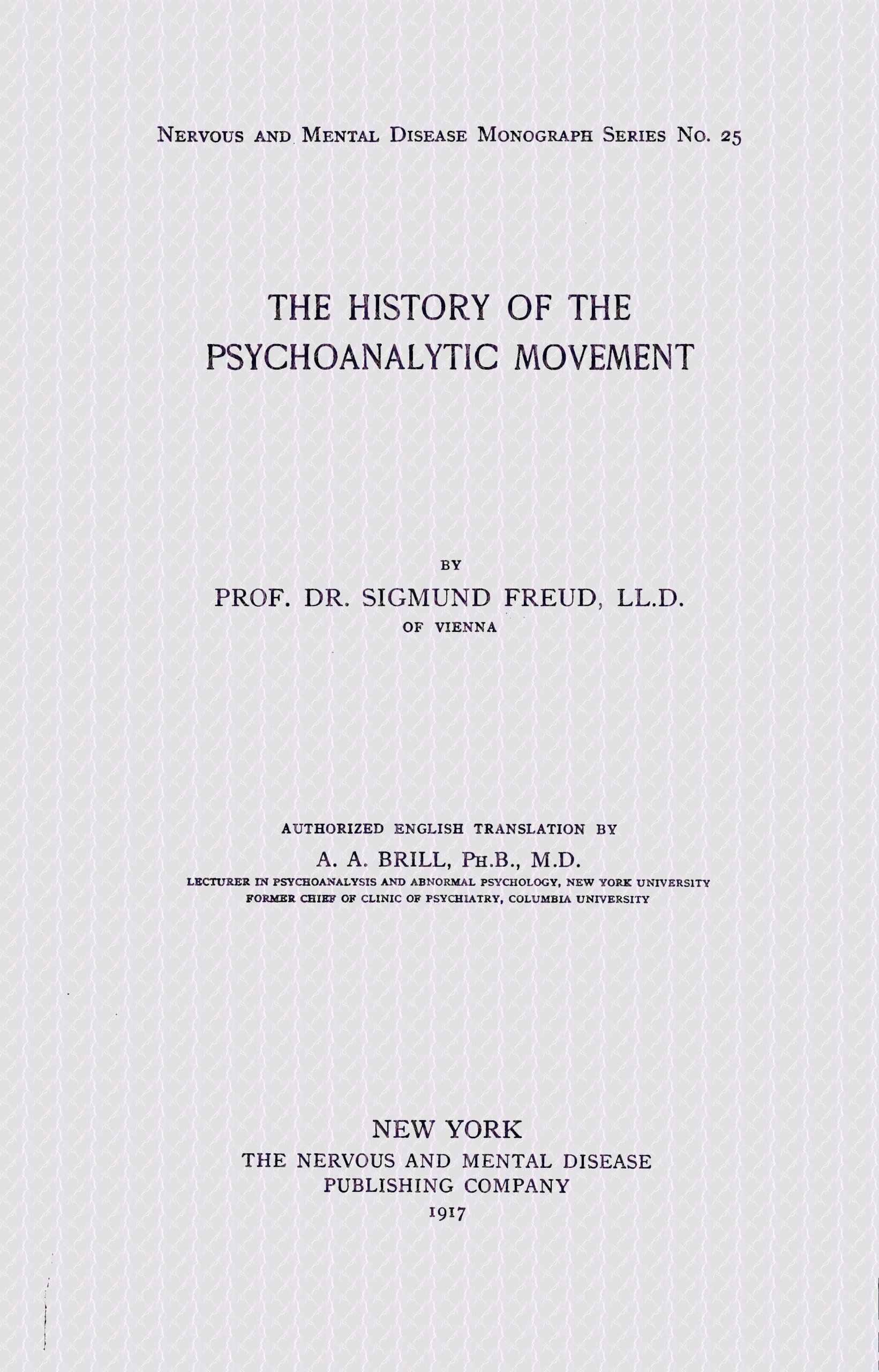 The History of the Psychoanalytic Movement
