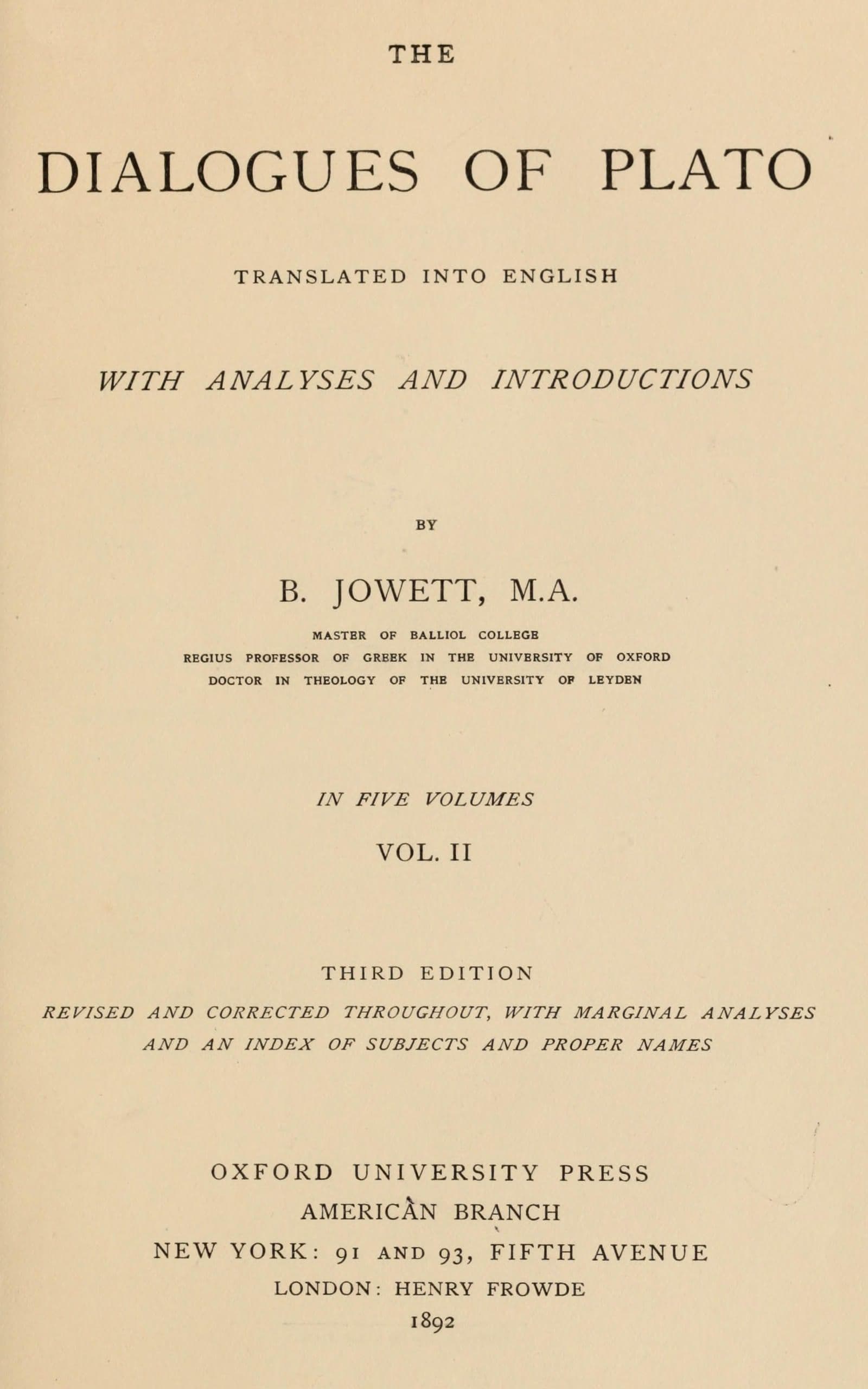 The Dialogues of Plato in Five Volumes, Vol. 2 (of 5): Translated into English with Analyses and Introductions