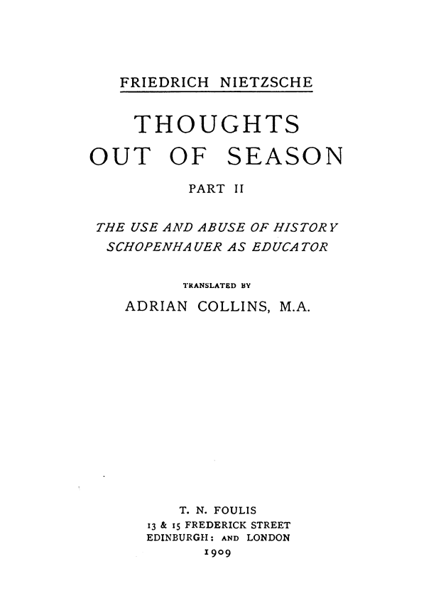 Thoughts Out of Season, Part II