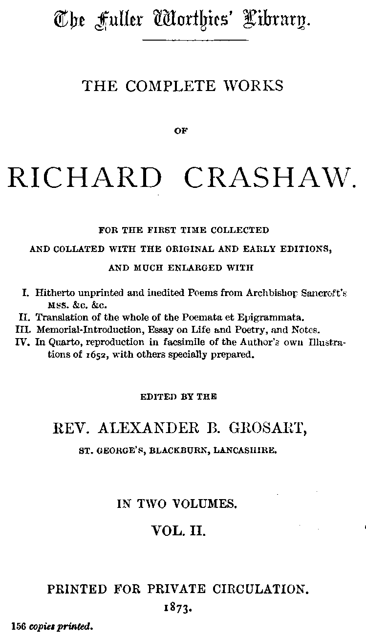 The Complete Works of Richard Crashaw, Volume II