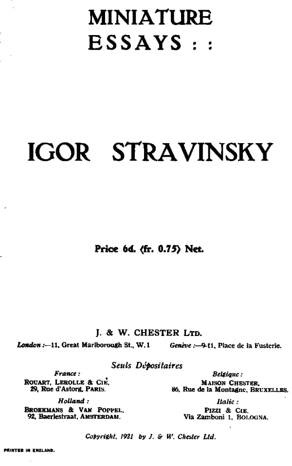 Miniature Essays: Igor Stravinsky