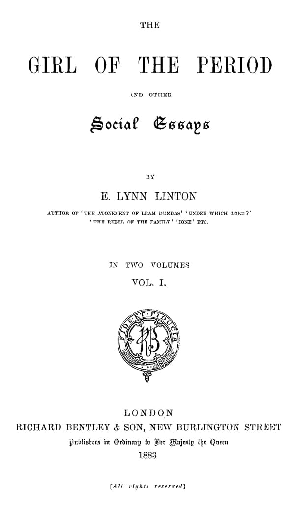 The Girl of the Period, and Other Social Essays, Vol. 1 (of 2)