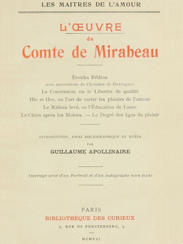 L'oeuvre Du Comte De Mirabeau