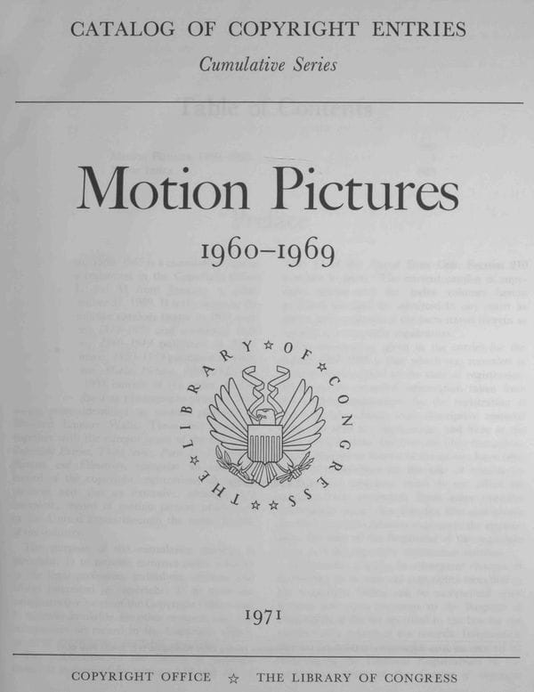 Motion Pictures, 1960-1969: Catalog of Copyright Entries