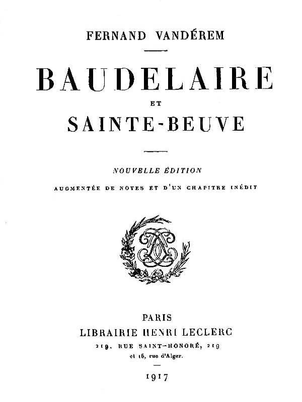 Baudelaire Et Sainte-Beuve