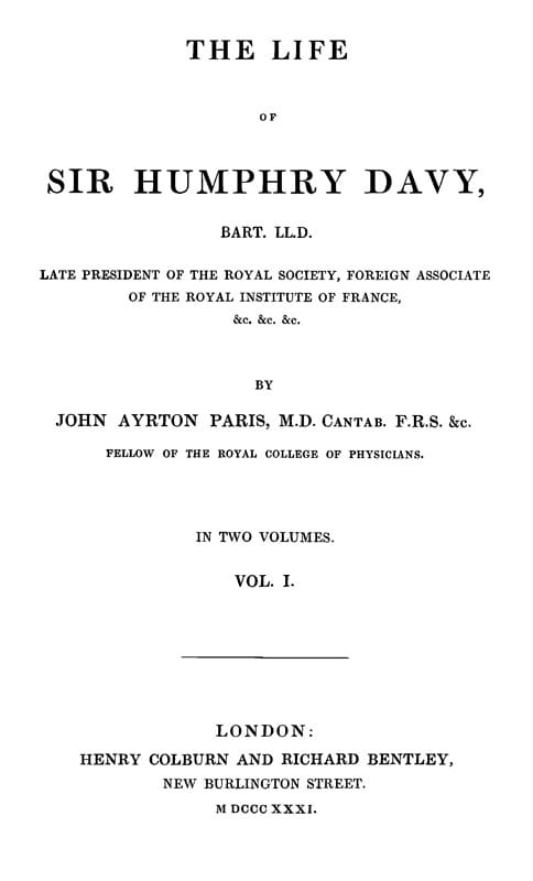 The Life of Sir Humphry Davy, Bart. Ll.d., Volume 1 (of 2)
