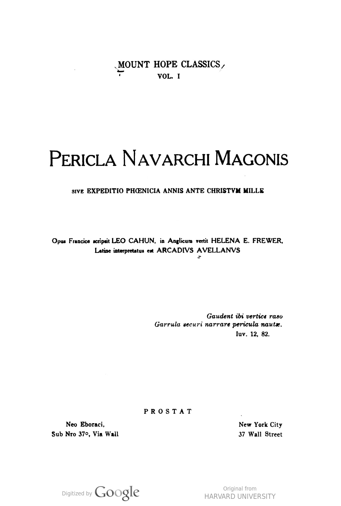 Pericla Navarchi Magonis; Sive, Expeditio Phoenicia Annis Ante Christum Mille