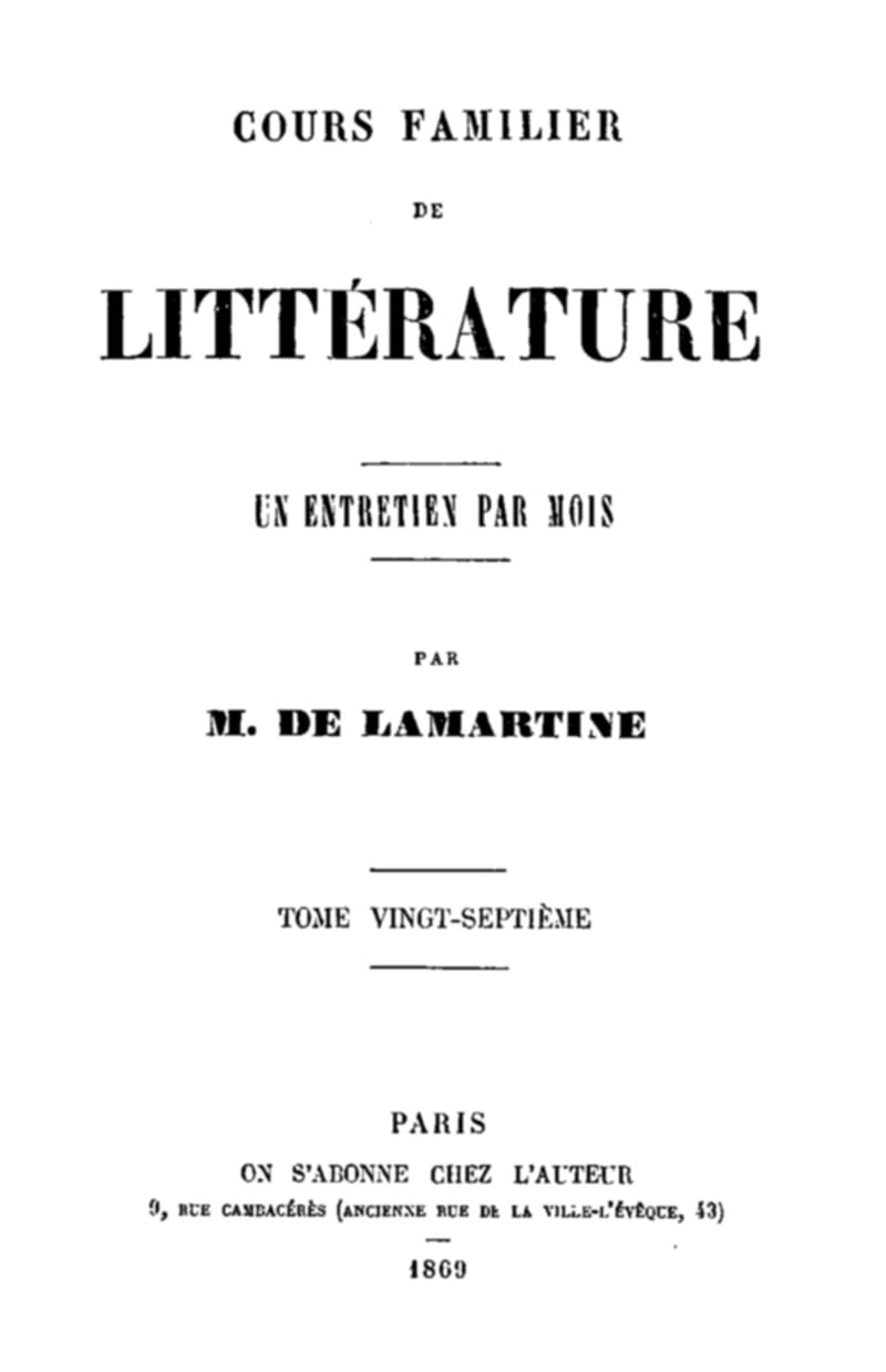 Cours Familier De Littérature - Volume 27