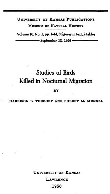 Studies of Birds Killed in Nocturnal Migration