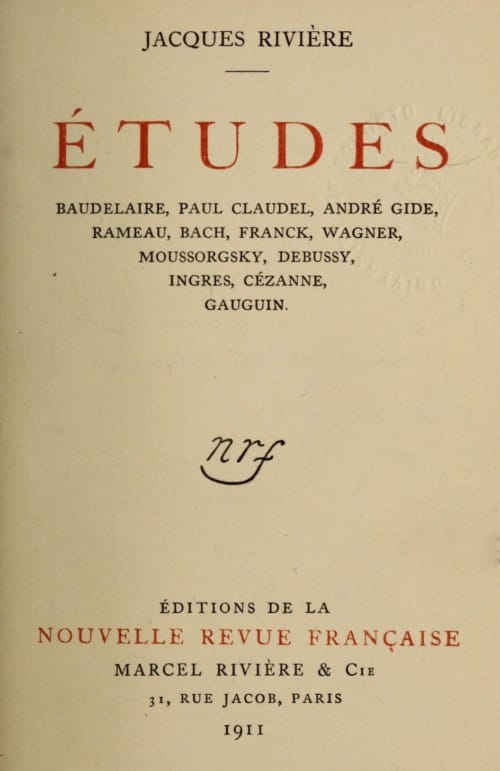 Études: Baudelaire, Paul Claudel, André Gide, Rameau, Bach, Franck, Wagner, Moussorgsky, Debussy, Ingres, Cézanne, Gauguin