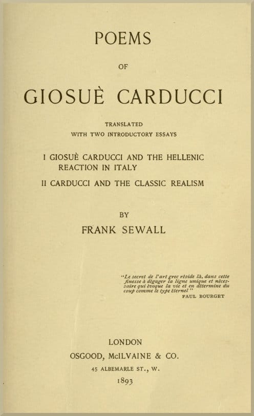 Poems of Giosuè Carducci, Translated with two introductory essays