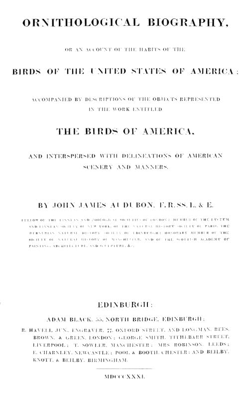 Ornithological Biography, Vol. 1 (of 5): An Account of the Habits of the Birds of the United States of America