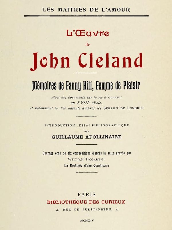 L'oeuvre de John Cleland: Mémoires de Fanny Hill, femme de plaisir