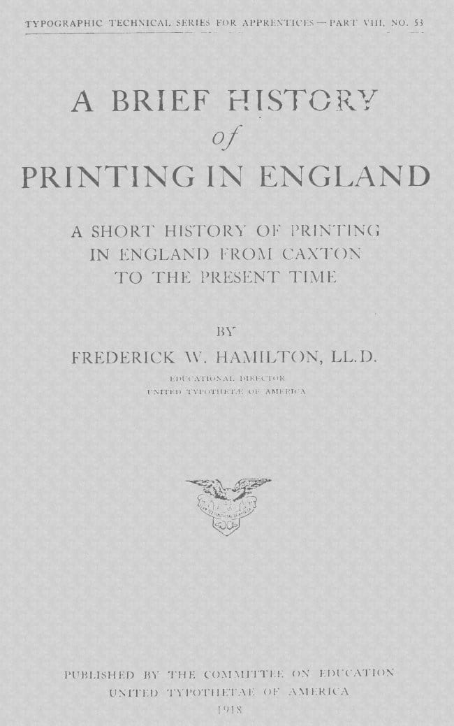 A Brief History of Printing in England