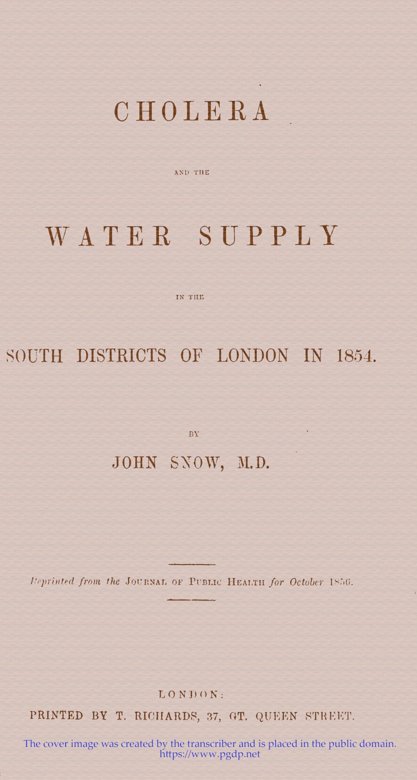Cholera and the Water Supply in the South Districts of London in 1854