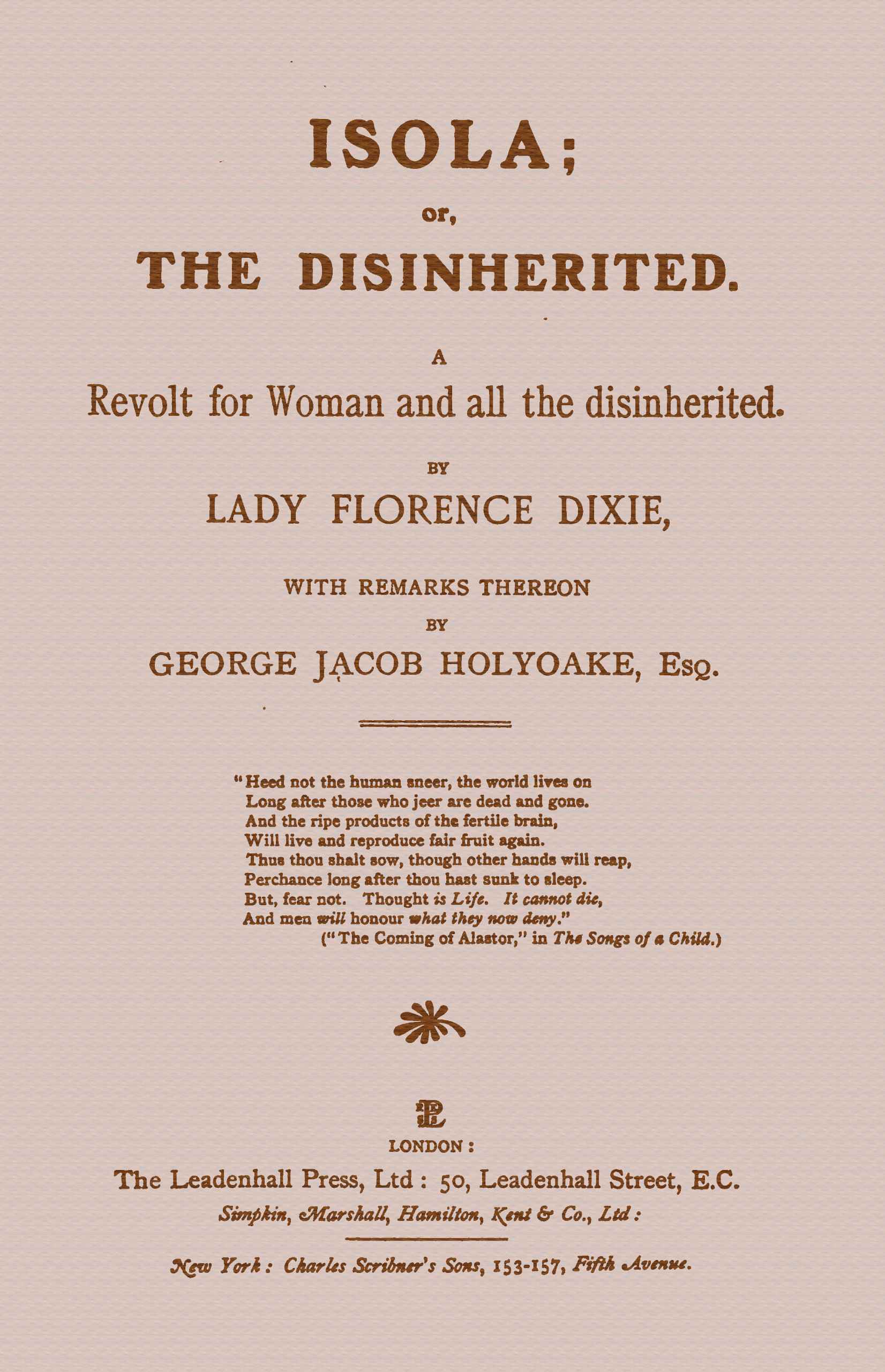 Isola; Or, The Disinherited: A Revolt for Woman and All the Disinherited