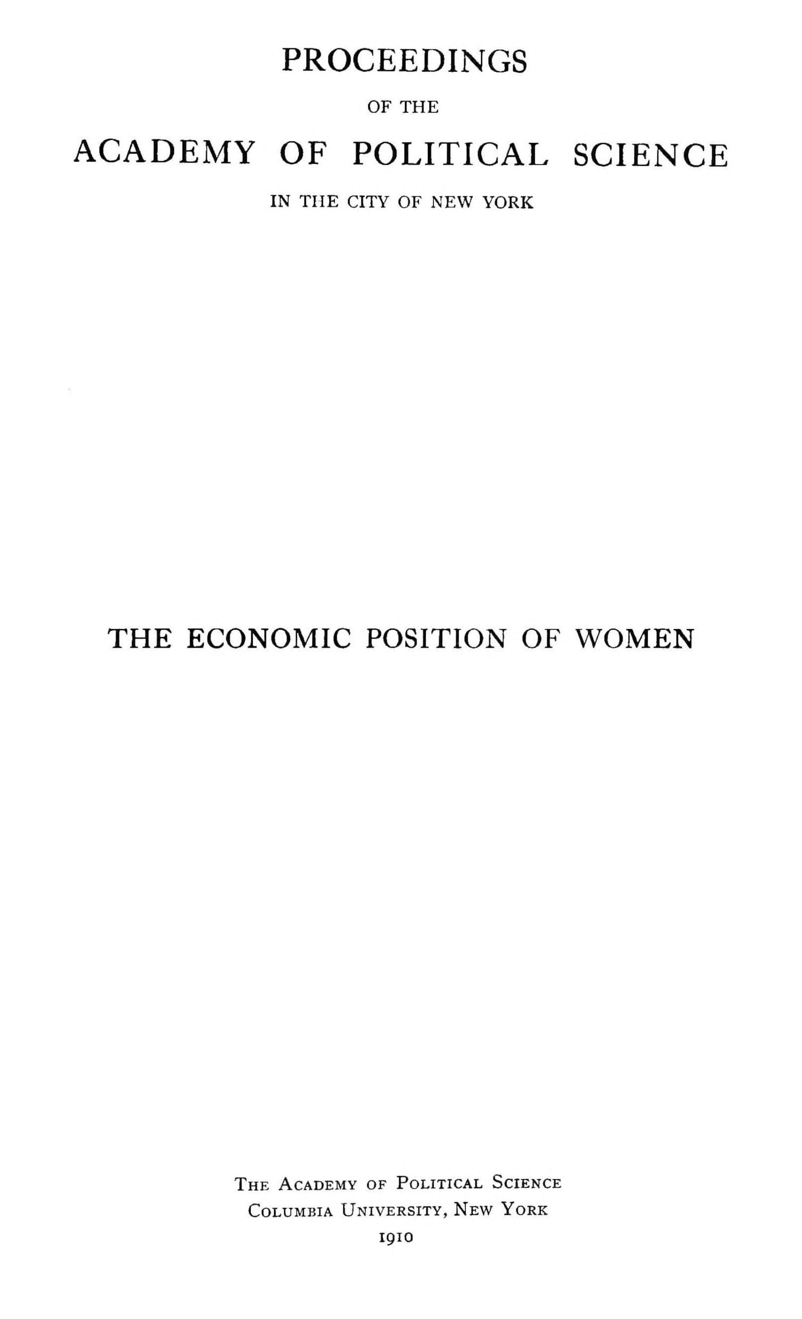 The Economic Position of Women