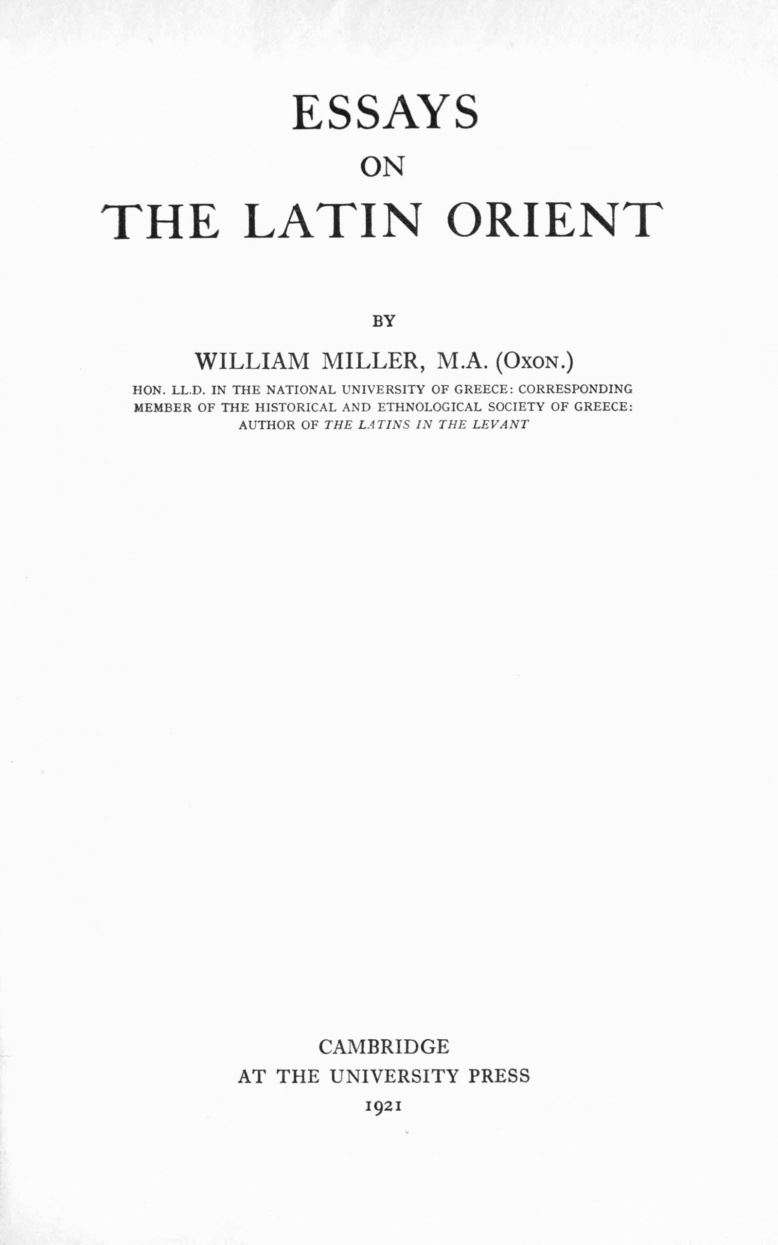 Essays on the Latin Orient